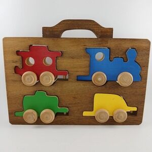 VTG Wood Toy 4 Car Fun Pack w/Case, Puzzle, Rolling Wheels, Quality Woodcrafters
